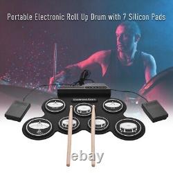 4X7 Pads Electric Drum Set, Portable Roll Drum Practice Pad Drum Kit with6199