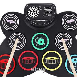 9 Pads Foldable Drum Practice Pad Durable with Drumsticks Foot Pedals Portable