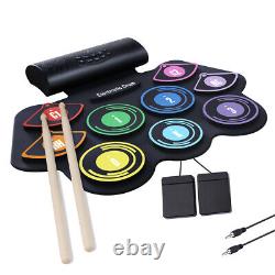 9 Pads Roll Up Drum Kit with Drumsticks Sustain Pedal for Kids Beginners