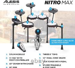 Alesis Nitro Max Kit Electric Drum Kit with Quiet Mesh Pads, 10 Dual Zone Snare