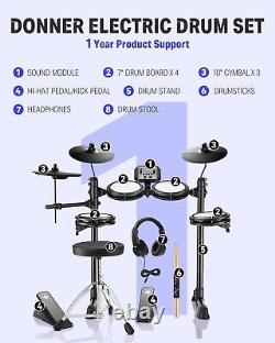 Donner DED-80 Electric Drum Kit 2 Switch Pedal 4 Quiet Mesh Pads 180 Sounds