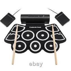 Electronic Roll Up Drum Set 9 Pads MIDI Drum Kit 2 Speakers WithFoot