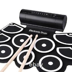 Electronic Roll Up Drum Set 9 Pads MIDI Drum Kit 2 Speakers WithFoot