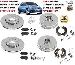 For Nissan Micra Front Discs + Brake Pads & Rear Drums + Shoes & Fitting Kits