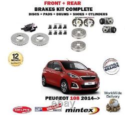 For Peugeot 108 2014- Brake Discs + Pads + Drums + Shoes Wheel Cylinder Set Kit