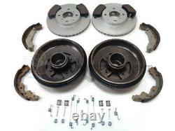 Front Brake Discs Pads Rear 2 Drums & Shoes & Fitting Kit For Suzuki Swift 05-11