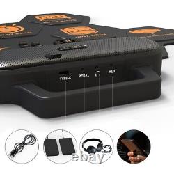 Portable Electronic Drum Set with Roll Up Practice Pad and Built in Speaker