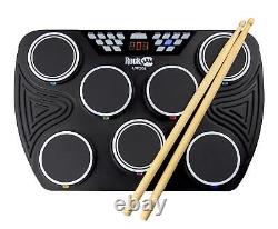 RockJam Rechargeable Bluetooth Midi 7Pad Table Digital Drums with 2 Drum Pedal