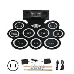 (US Plug)Electronic Drum Pad Set Roll Up Foldable Kit With 2 Speakers