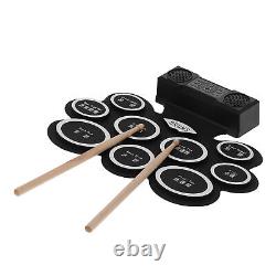 (US Plug)Electronic Drum Pad Set Roll Up Foldable Kit With 2 Speakers