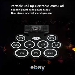 (US Plug)Electronic Drum Pad Set Roll Up Foldable Kit With 2 Speakers SDT